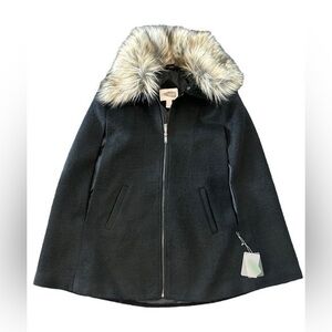 NWT Forever21 Faux Fur Collar Black Cape Jacket Size S